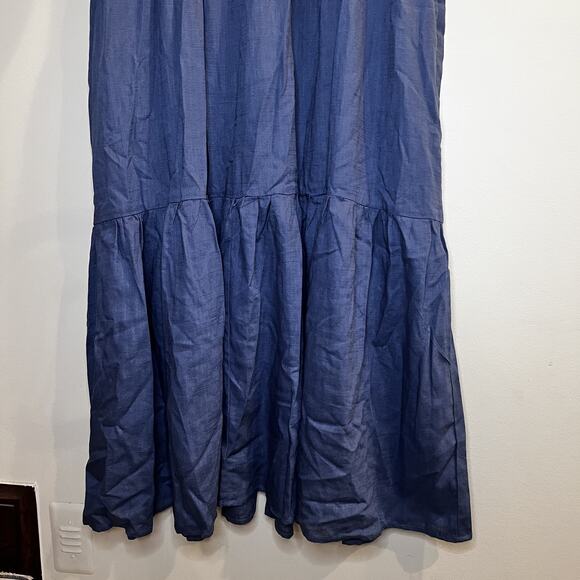 Simpson Dress Womens Large Linen Short Sleeve Tiered Button‎ Back Pockets Maxi - Picture 3 of 13